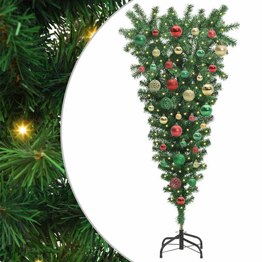 Ondersteboven Kunstkerstboom met Ballenset Groen 120 cm PVC