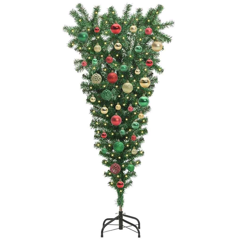 Ondersteboven Kunstkerstboom met Ballenset Groen 120 cm PVC