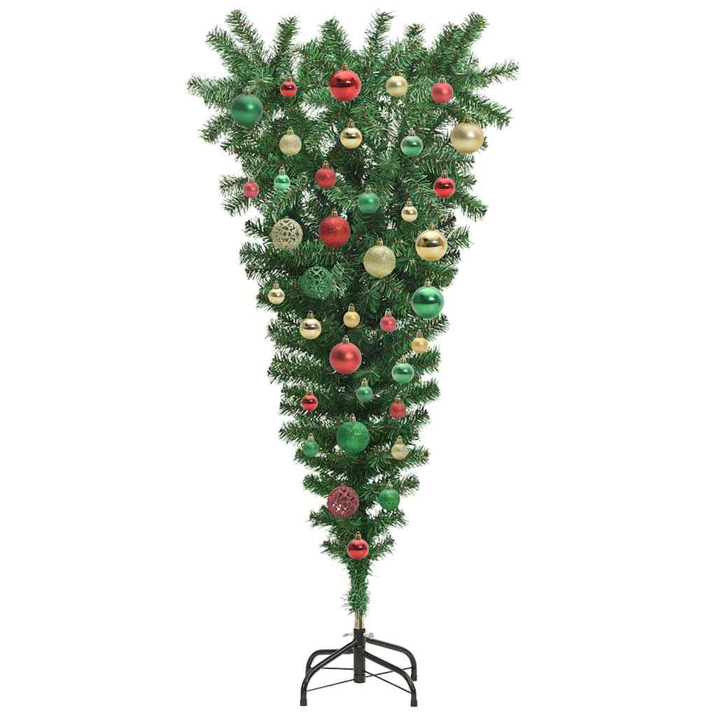 Ondersteboven Kunstkerstboom met Ballenset Groen 120 cm PVC
