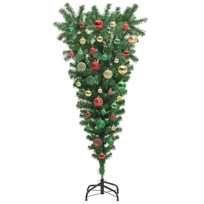 Ondersteboven Kunstkerstboom met Ballenset Groen 120 cm PVC