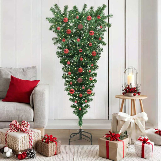 Op-Ondersteboven Künstkerstboom Met Voorverlichte Ballen 150 Cm