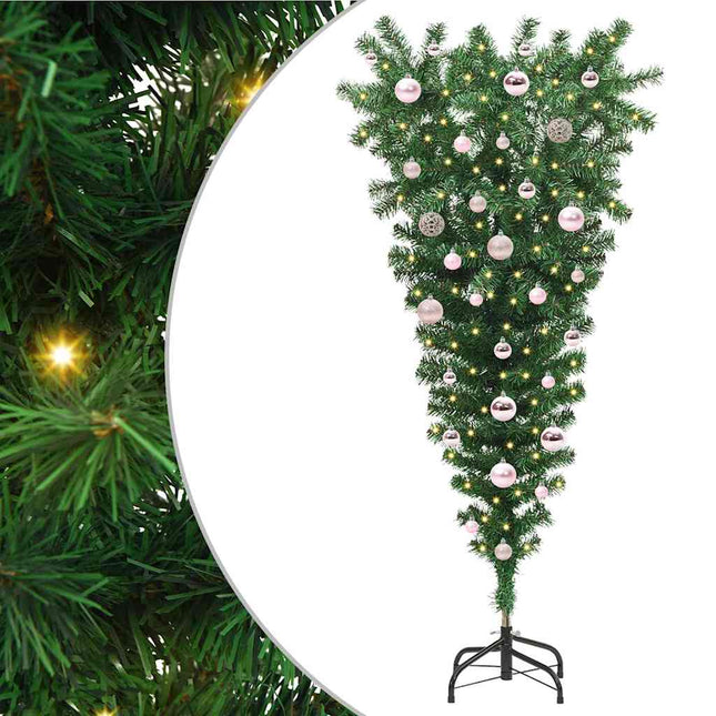 Ondersteboven Kunst Kerstboom Met Ballenset Groen 150 Cm Pvc