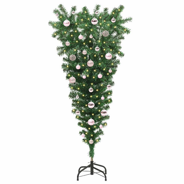 Ondersteboven Kunst Kerstboom Met Ballenset Groen 150 Cm Pvc