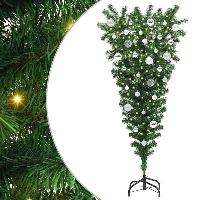 Ondersteboven Kunst Kerstboom Met Ballenset Groen 150 Cm Pvc