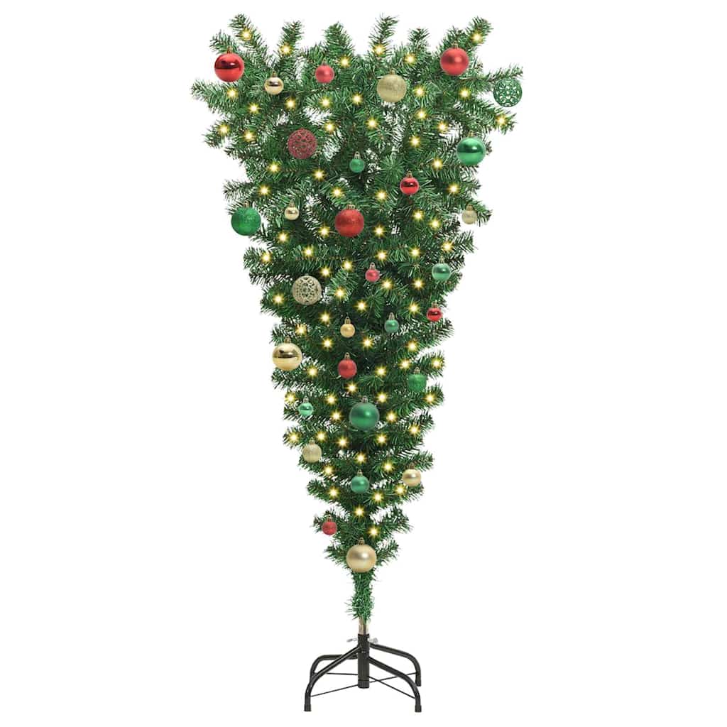 Ondersteboven kunst kerstboom met ballenset Groen 150 cm PVC