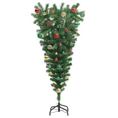 Ondersteboven kunst kerstboom met ballenset Groen 150 cm PVC