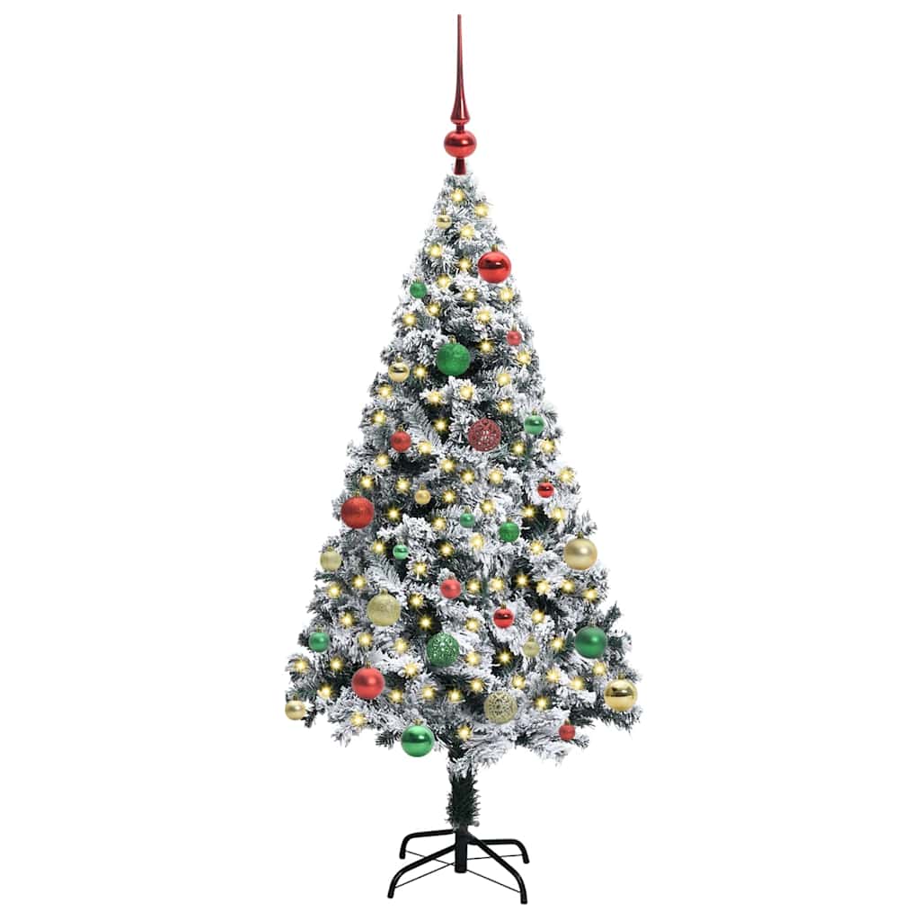 Kunstkerstboom met 150 LED Wit 150 cm PVC en Staal en Kunststof