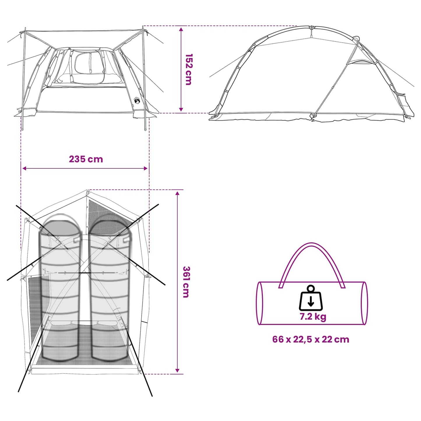Tunneltent 361 X 235 X 147 Cm