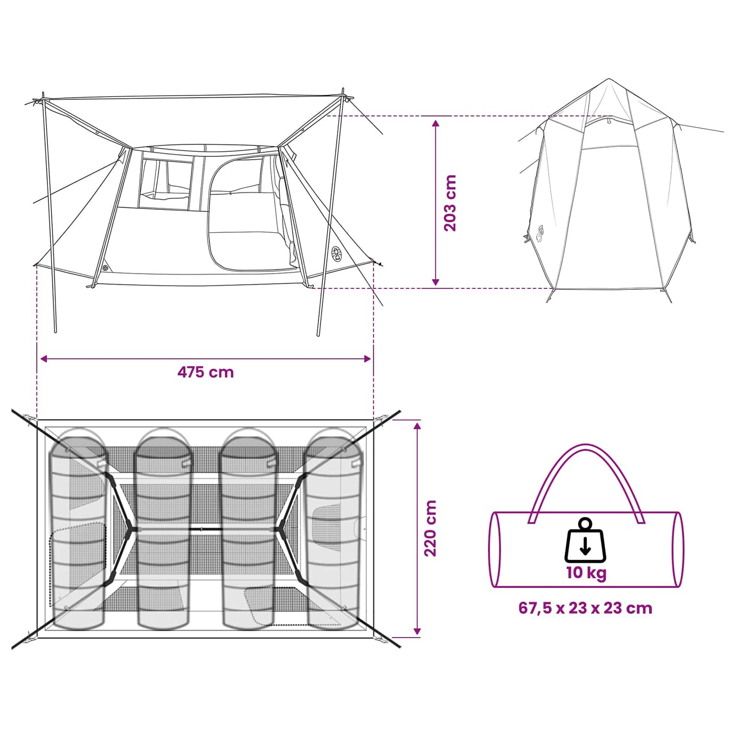 Tunneltent 475 X 220 X 192 Cm