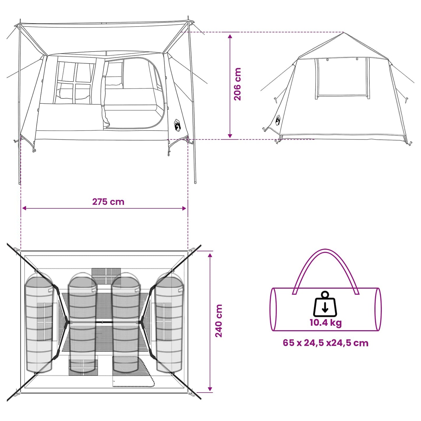 Tunneltent 275 X 240 X 200 Cm