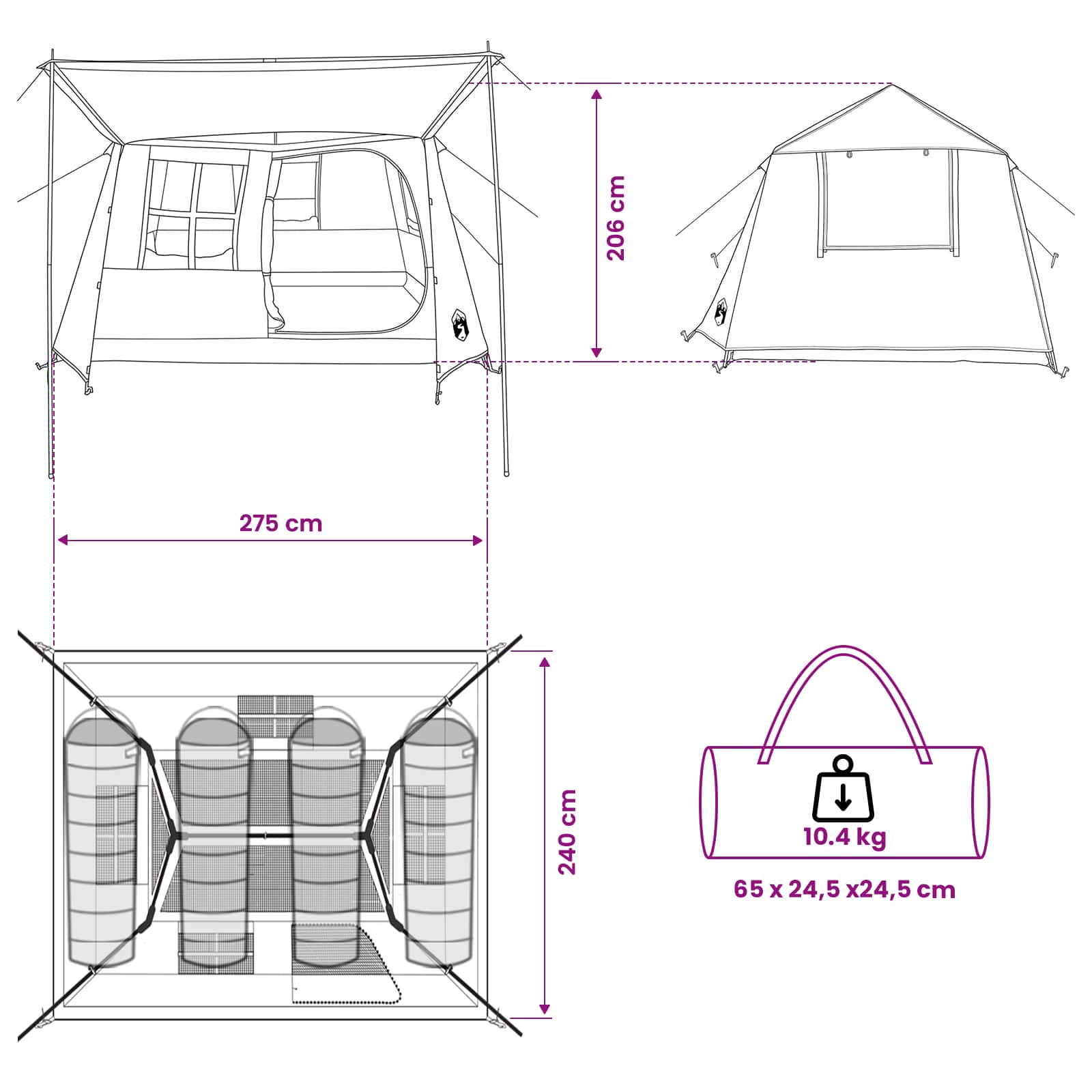 Tunneltent 275 X 240 X 200 Cm