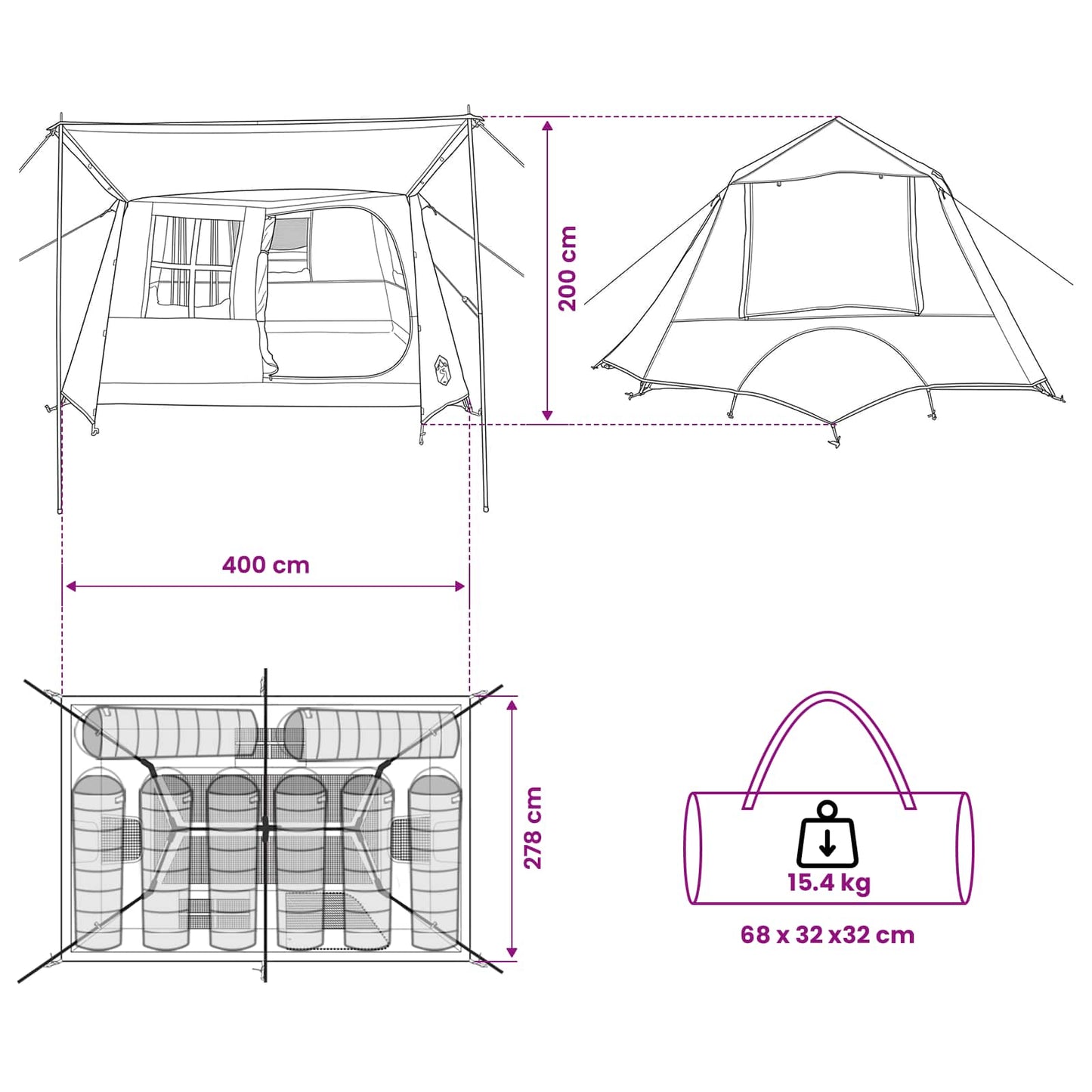Tunneltent 400 X 278 X 182 Cm