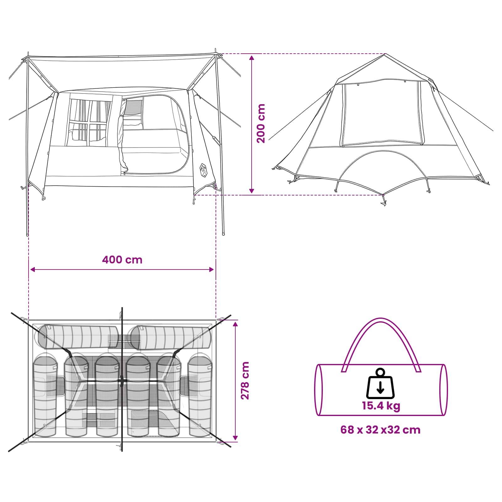Tunneltent 400 X 278 X 182 Cm