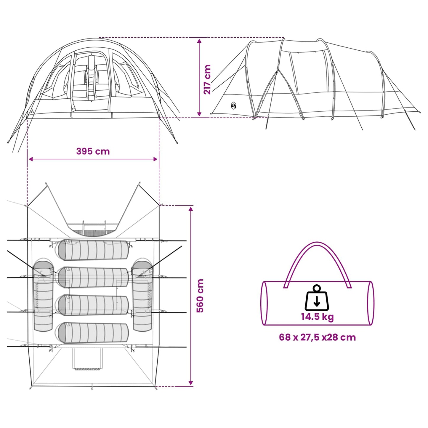 Tunneltent 560 X 395 X 212 Cm