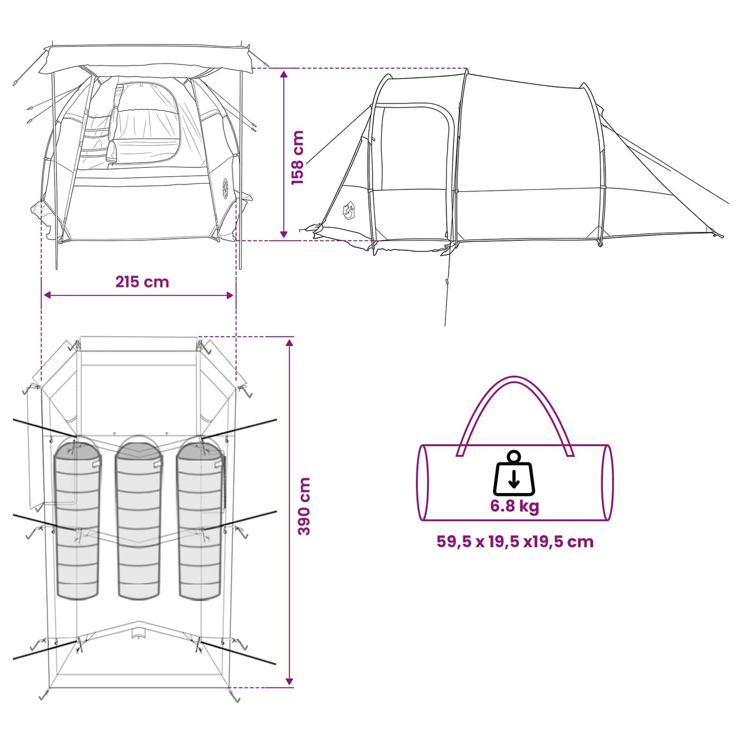 Tunneltent 390 X 215 X 152 Cm