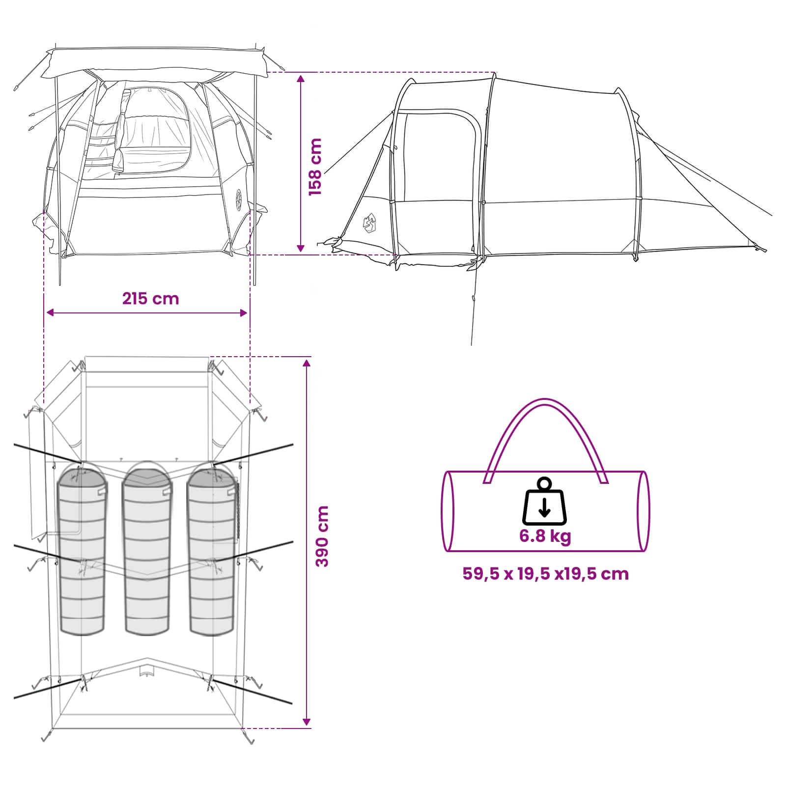 Tunneltent 390 X 215 X 152 Cm