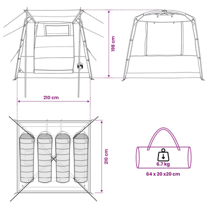 Partytent 4-Persoons 185T Polyester Met Pu Coating
