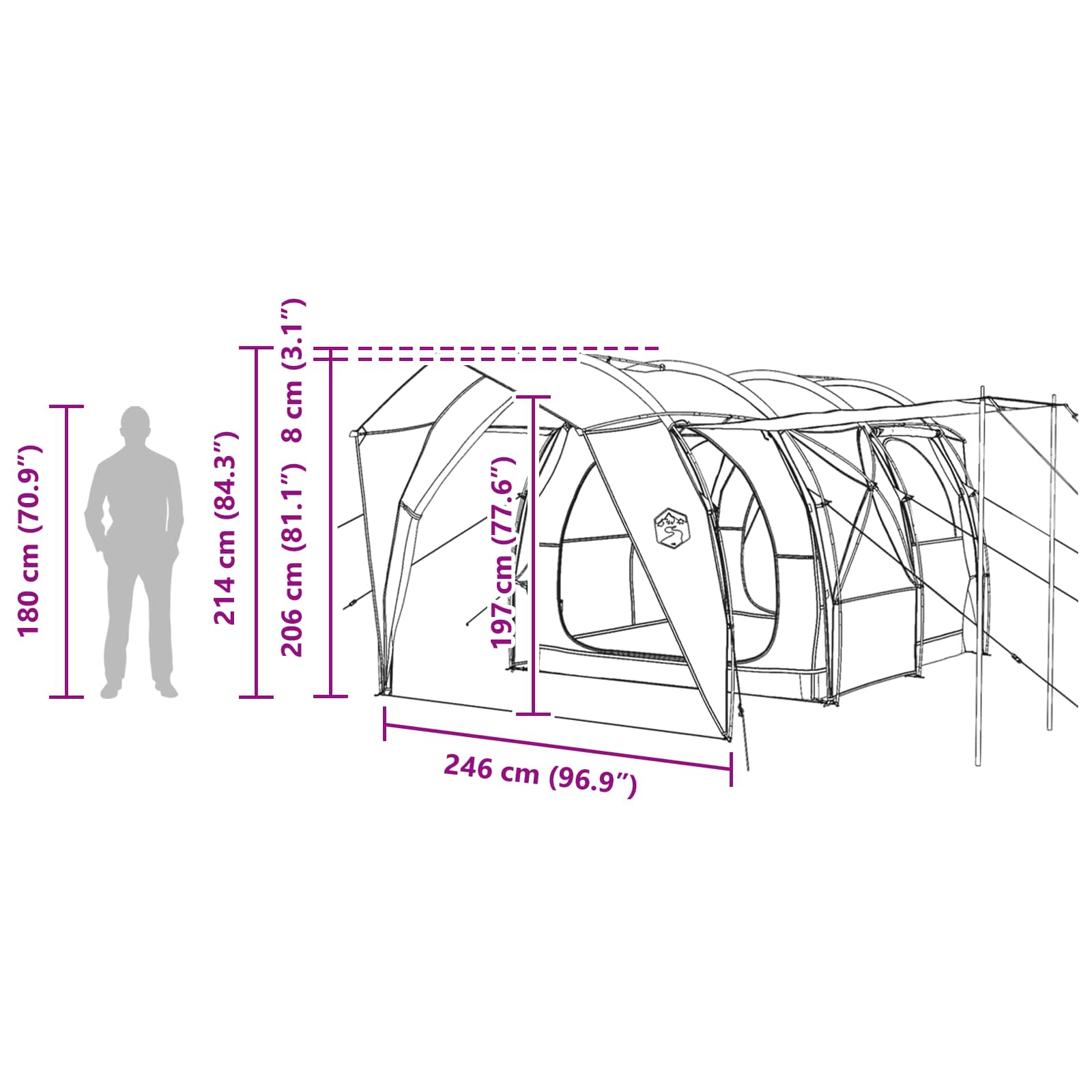 Tunneltent 382 X 262 X 214 Cm