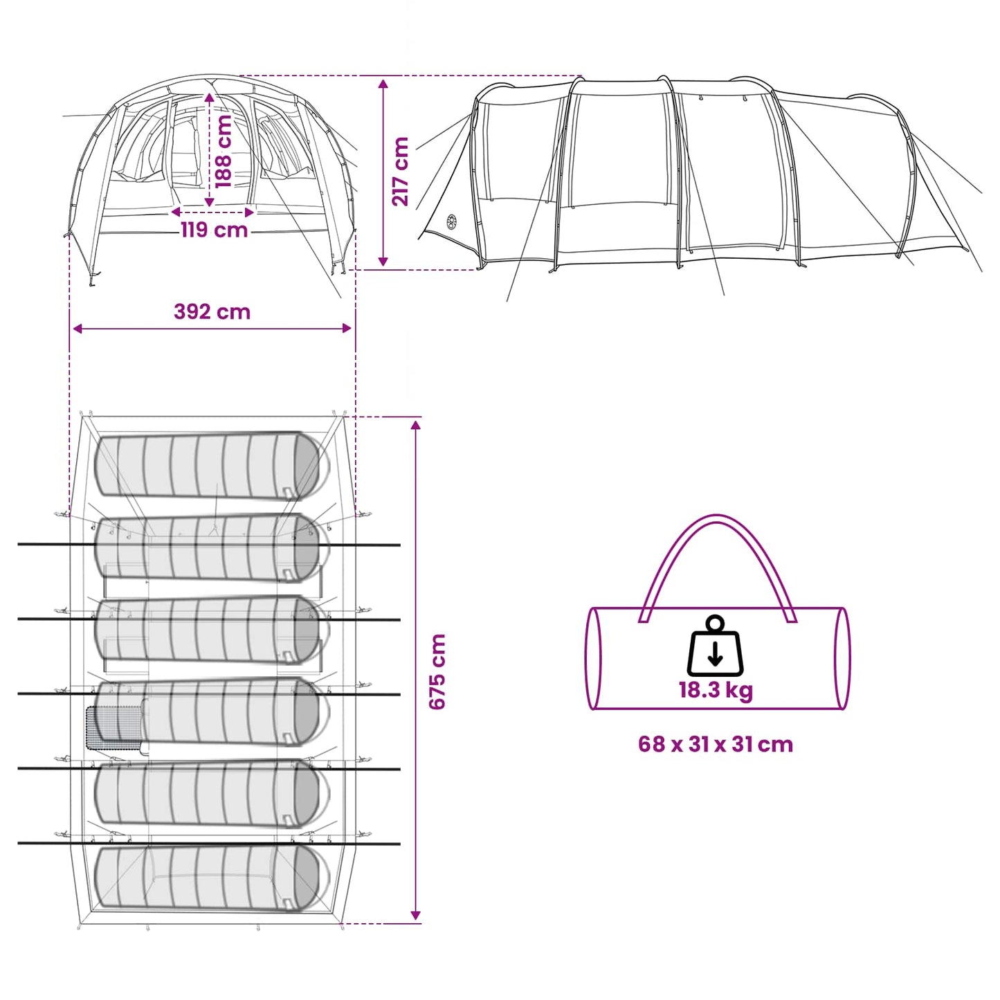 Tunneltent 675 X 392 X 210 Cm