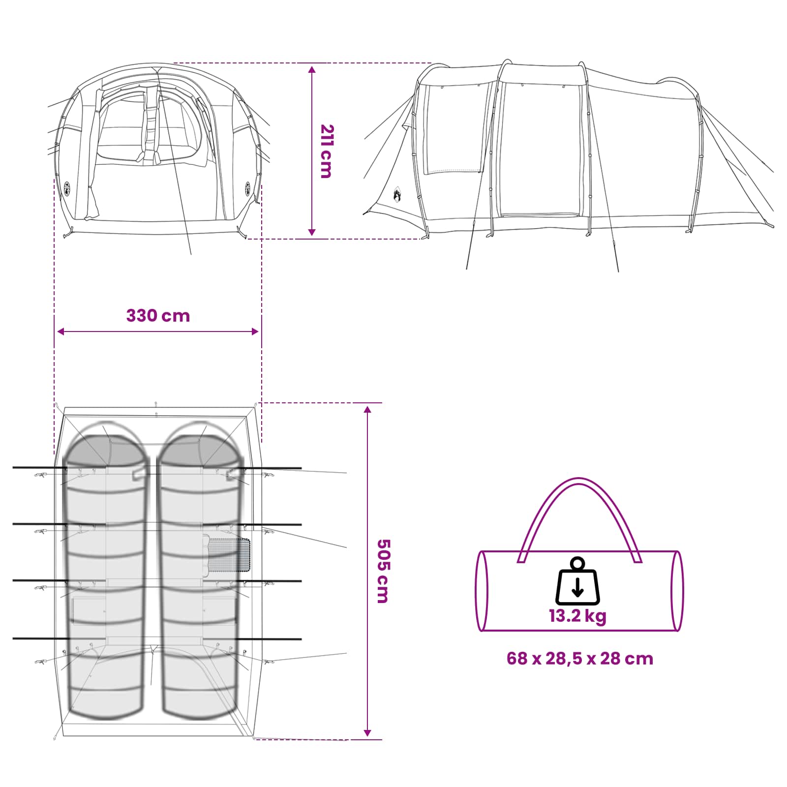 Tunneltent 505 X 330 X 204 Cm