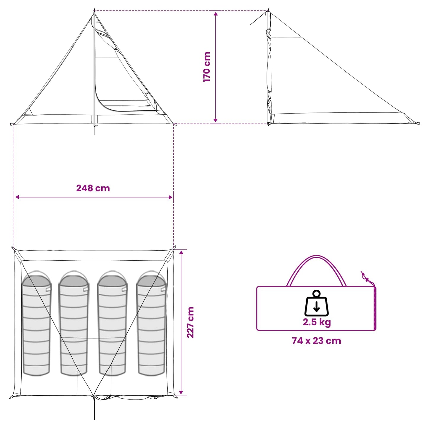 Backpacking Tent 4-Persoons 185T Polyester Met Pu Coating