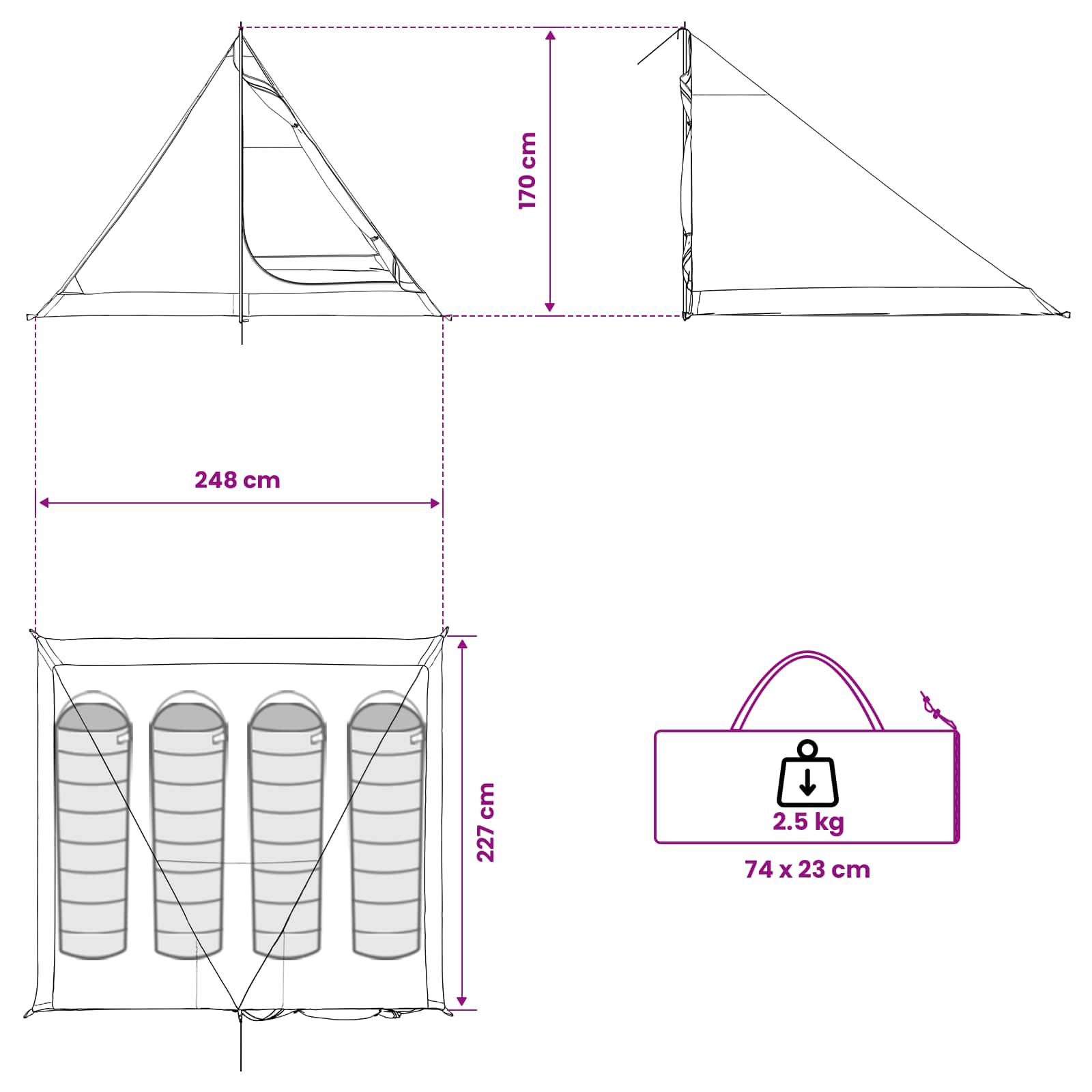 Backpacking Tent 4-Persoons 185T Polyester Met Pu Coating