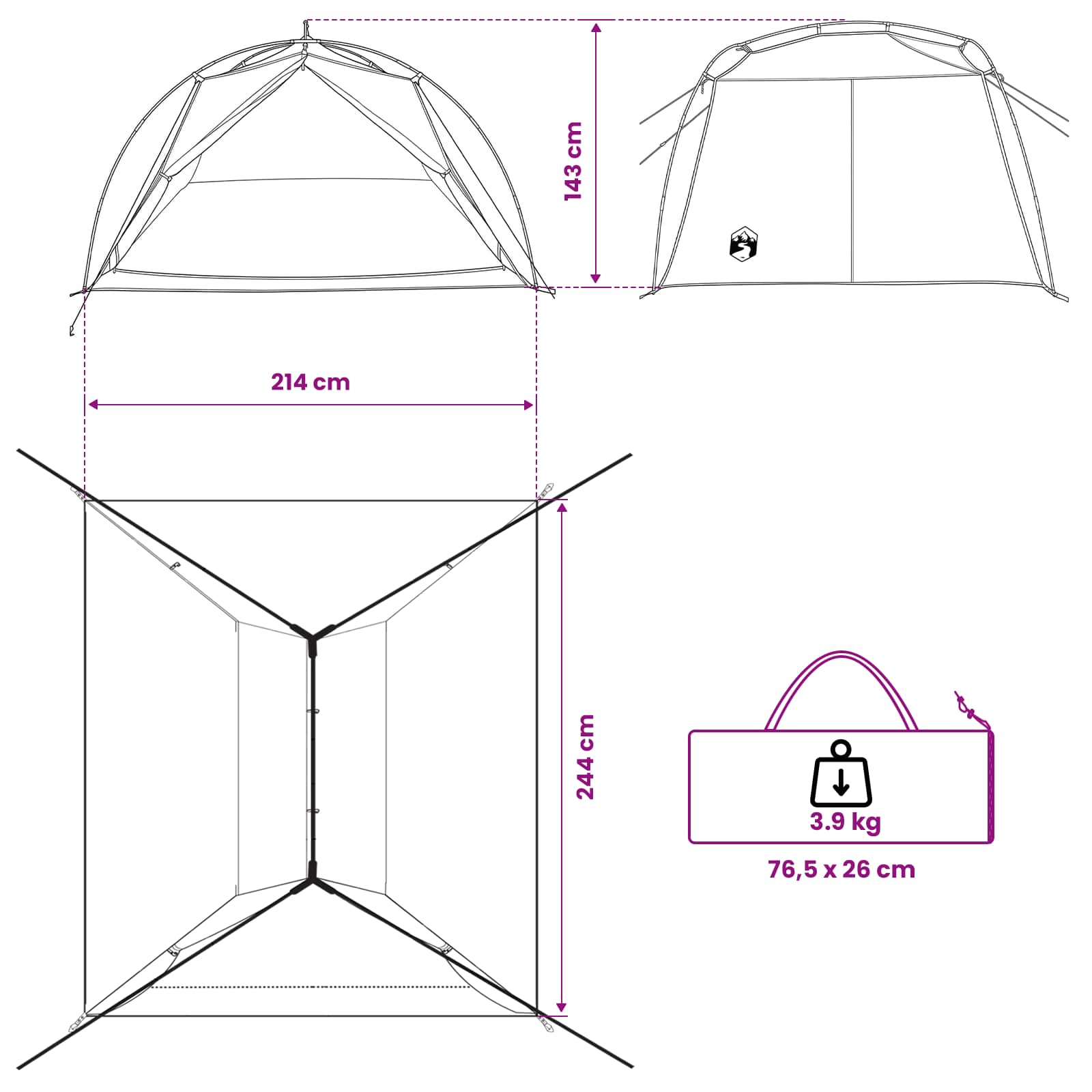 Tunneltent 4-Persoons 185T Polyester Met Pu Coating