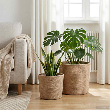 Plantenpot Set 2 Pcs Naturel Ø 28 X 28 Cm 100% Tossa Jute