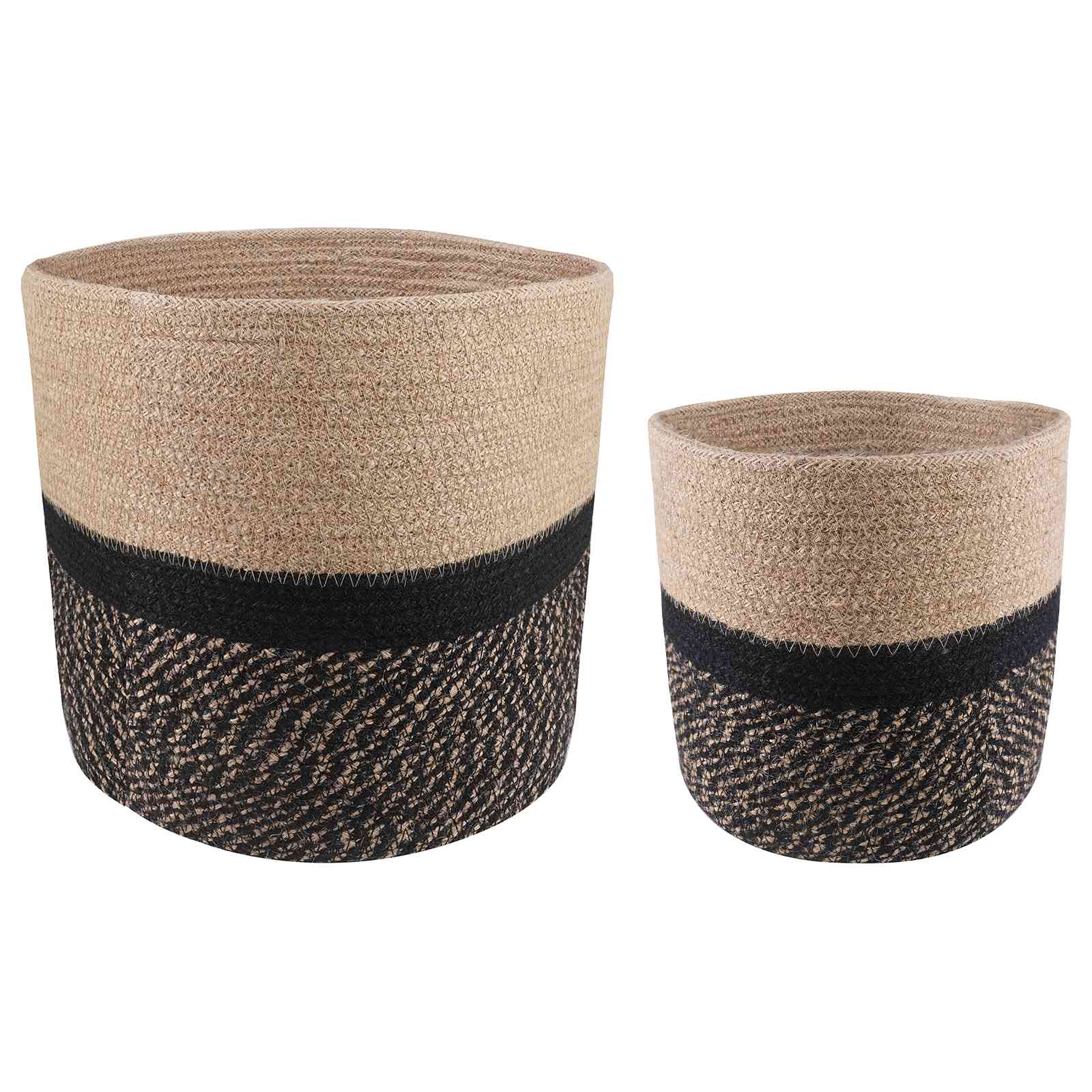 Plantenpot Set 2 Pcs Naturel En Zwart Ø 28 X 28 Cm