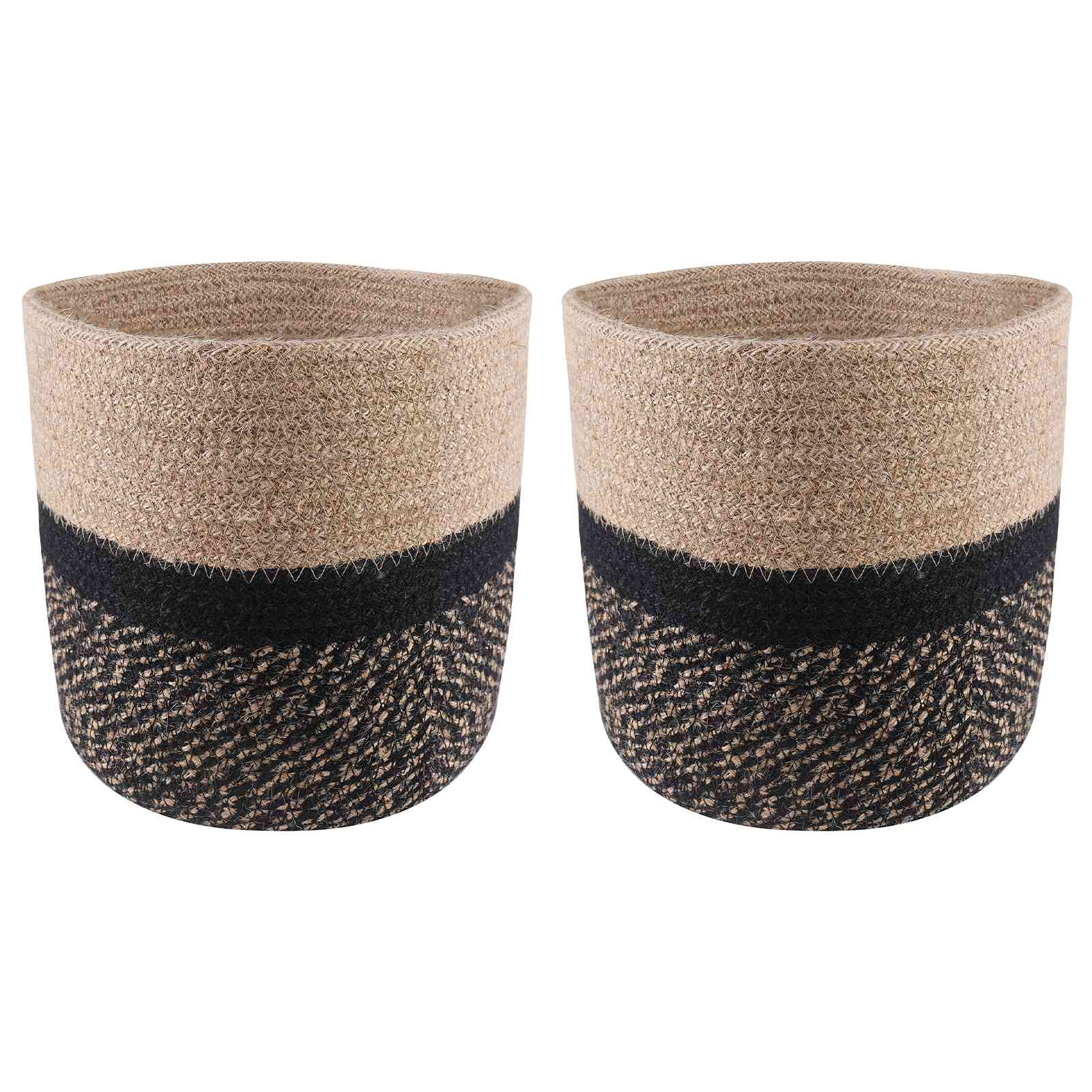 Plantenpot Set 2 Pcs Naturel En Zwart Ø 21 X 21 Cm