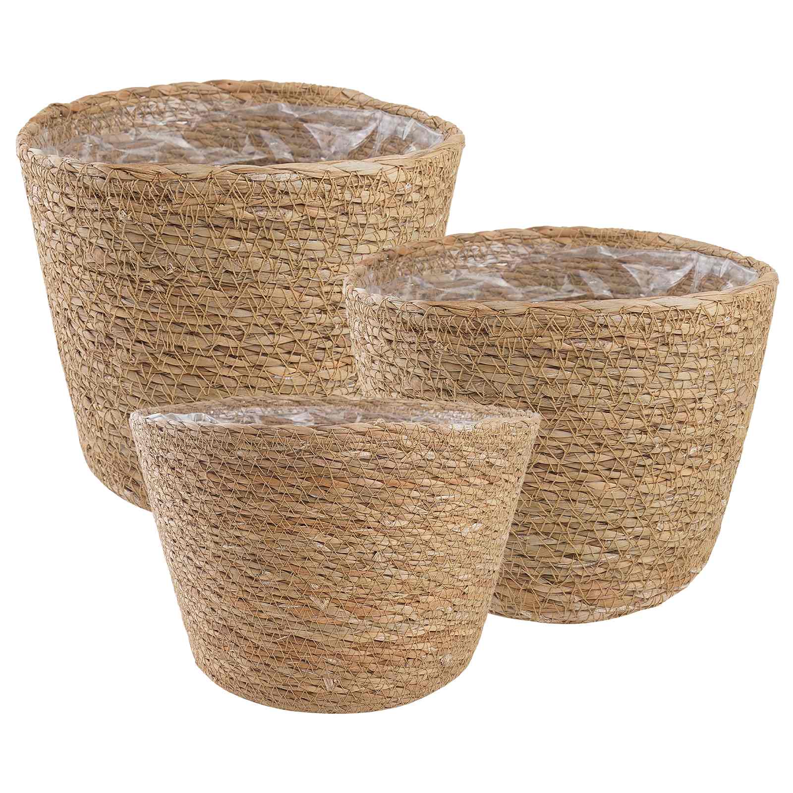 Zeegras Plantenmanden 3 Pcs Naturel Ø26 X 19 Cm 100% Zeegras