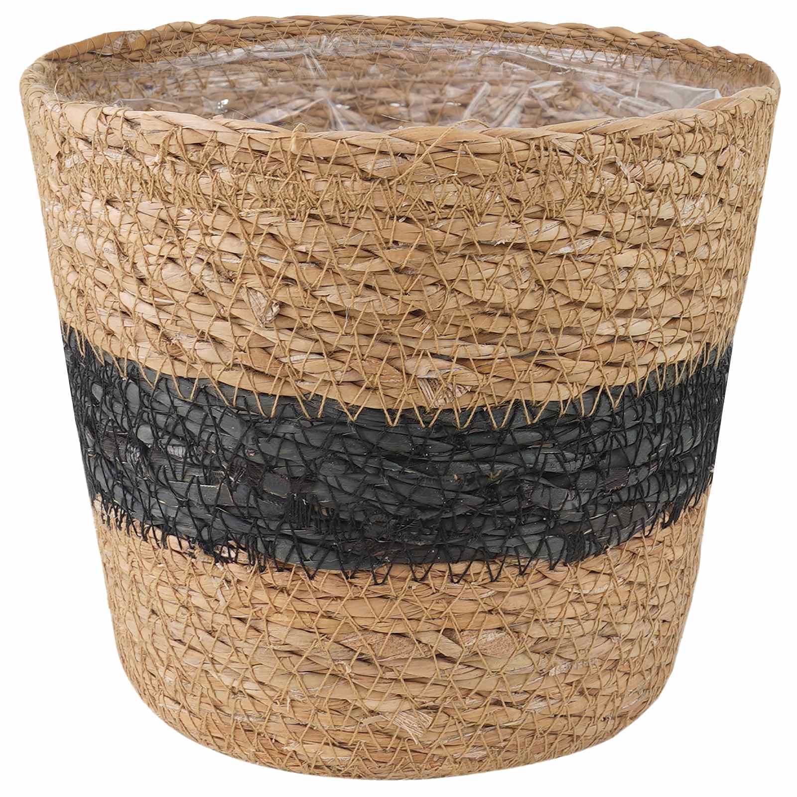 Zeegras Plantenmanden 3 Pcs Naturel En Zwart Ø26 X 19 Cm