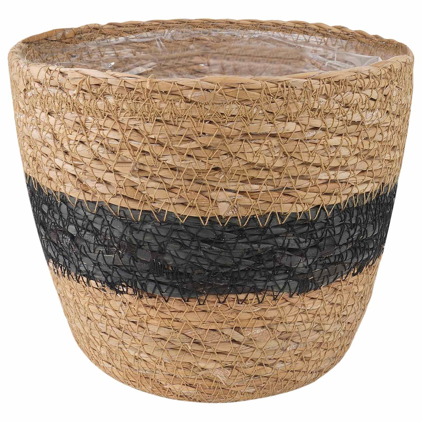 Zeegras Plantenmanden 3 Pcs Naturel En Zwart Ø26 X 19 Cm