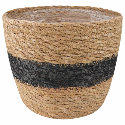 Zeegras Plantenmanden 3 Pcs Naturel En Zwart Ø26 X 19 Cm