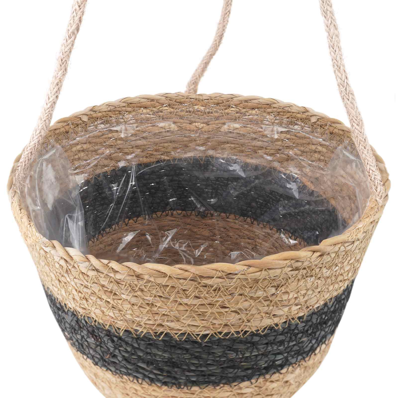 Zeegras Plantenmanden 3 Pcs Naturel En Zwart Ø26 X 19 Cm