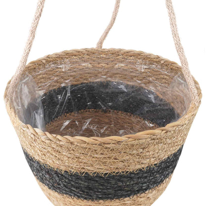 Zeegras Plantenmanden 3 Pcs Naturel En Zwart Ø26 X 19 Cm