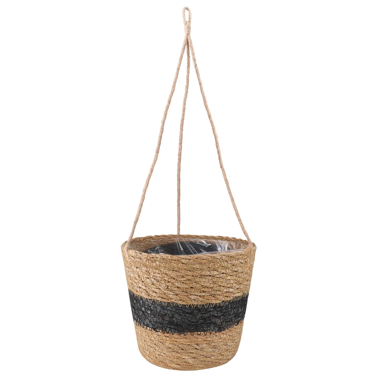 Zeegras Plantenmanden 3 Pcs Naturel En Zwart Ø26 X 19 Cm