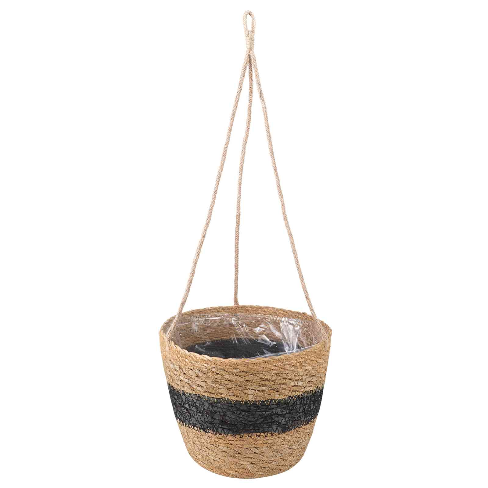 Zeegras Plantenmanden 3 Pcs Naturel En Zwart Ø26 X 19 Cm