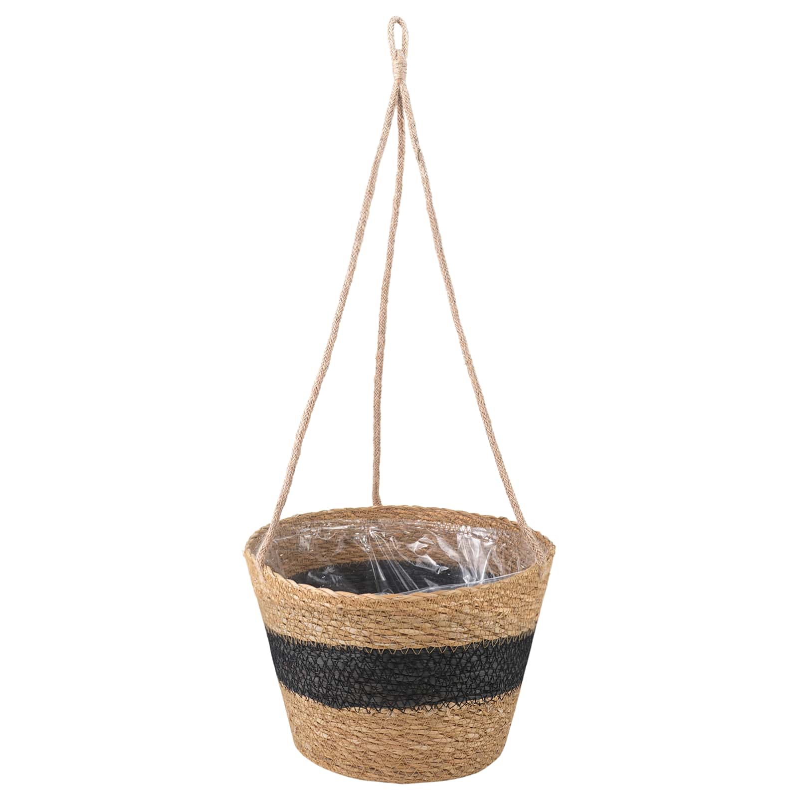 Zeegras Plantenmanden 3 Pcs Naturel En Zwart Ø26 X 19 Cm