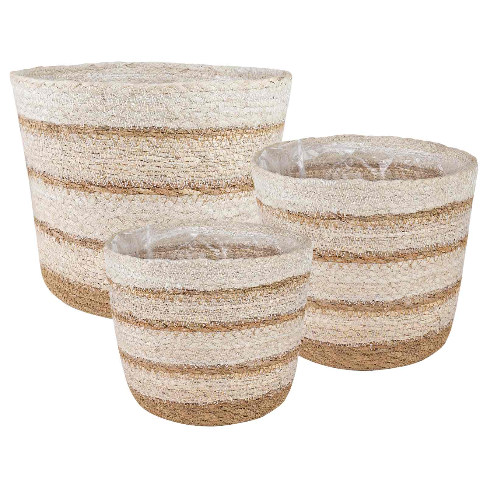 Zeegras Plantenmanden 3 Pcs Natuurlijk, Wit En Beige