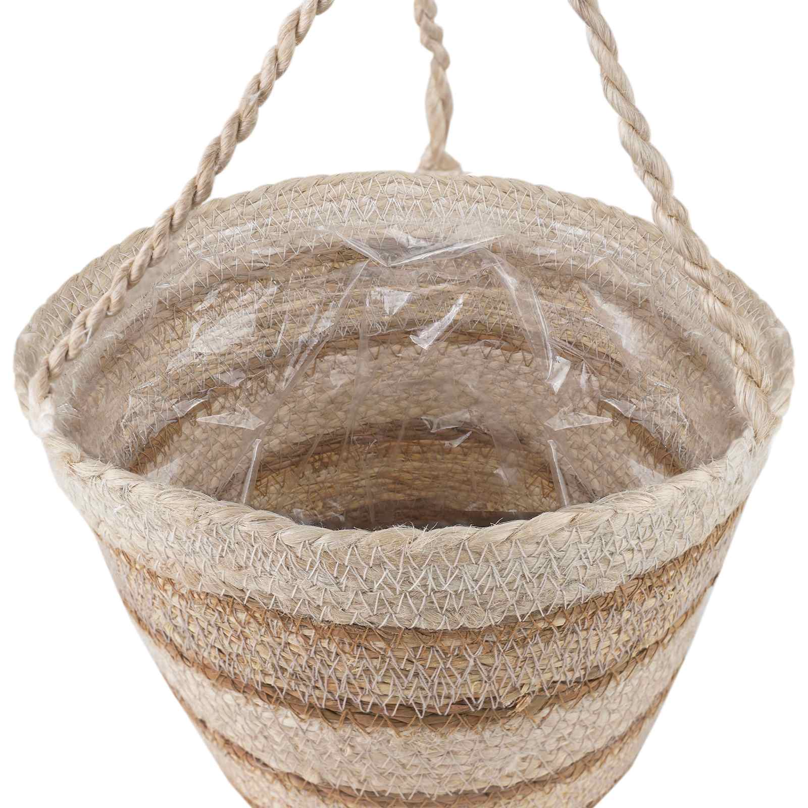 Zeegras Plantenmanden 3 Pcs Natuurlijk, Wit En Beige