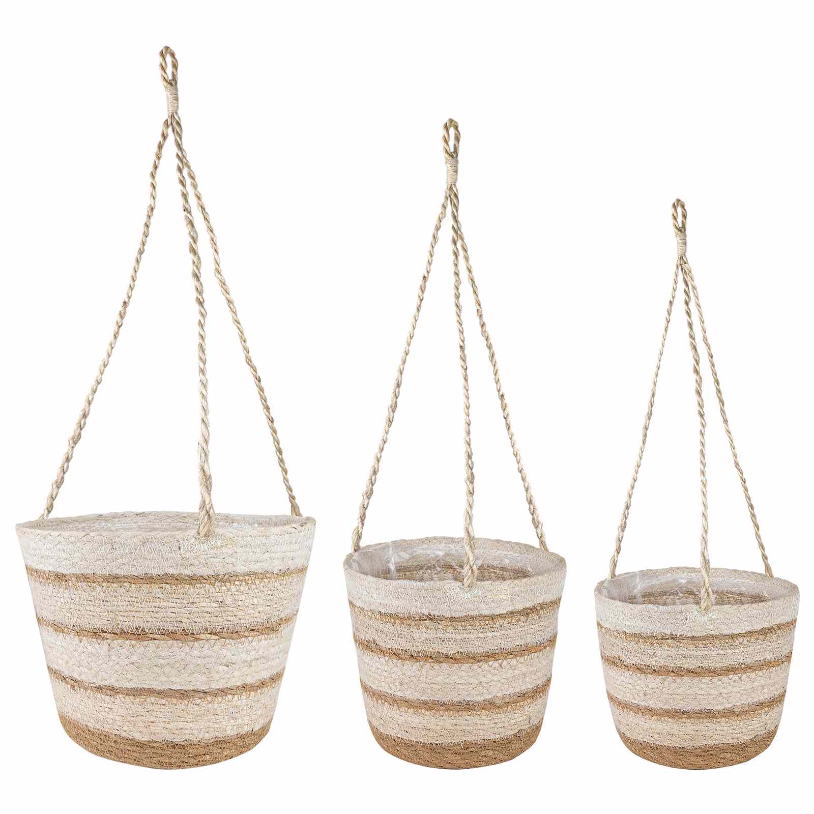Zeegras Plantenmanden 3 Pcs Natuurlijk, Wit En Beige
