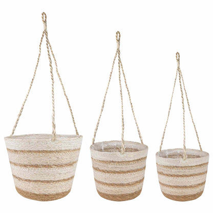 Zeegras Plantenmanden 3 Pcs Natuurlijk, Wit En Beige