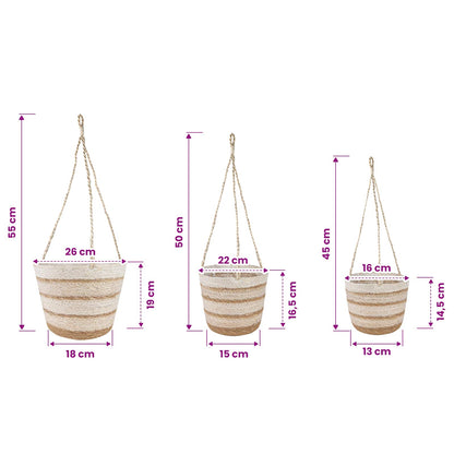 Zeegras Plantenmanden 3 Pcs Natuurlijk, Wit En Beige
