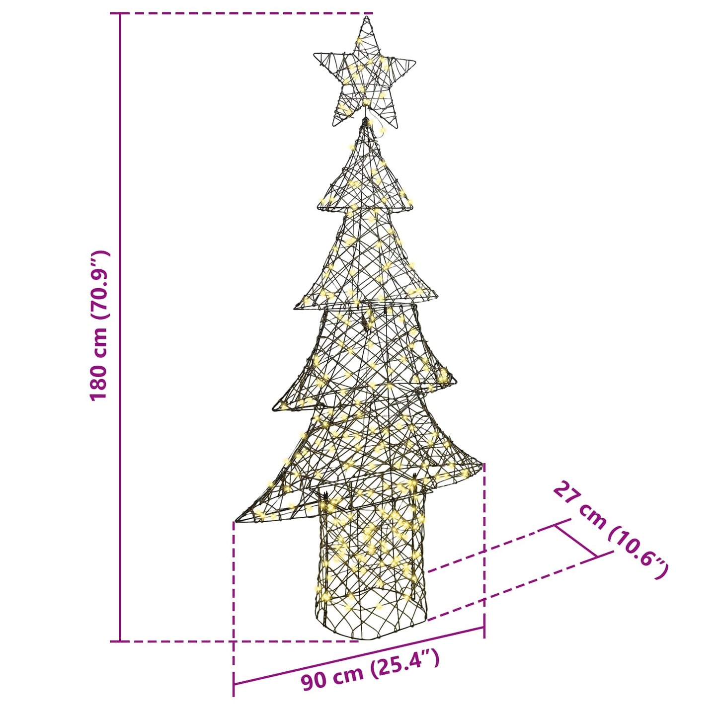 Kerstboom met 240 LED Warmwit 180 cm Rattan