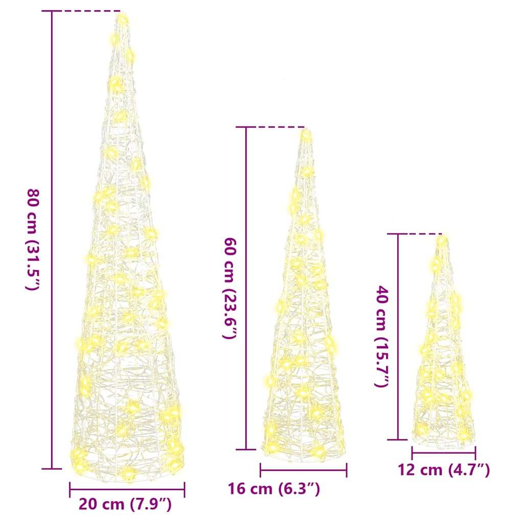 Kerstboom met 90 LED 3 pcs Warmwit 20 x 20 x 80 cm Acryl