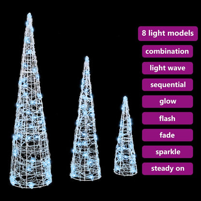 Kerstboom met 90 LED 3 pcs Koudwit 20 x 20 x 80 cm Acryl
