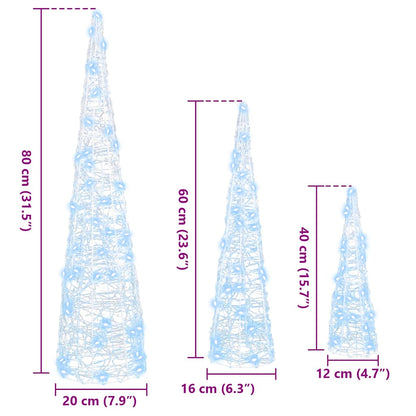Kerstboom met 90 LED 3 pcs Koudwit 20 x 20 x 80 cm Acryl