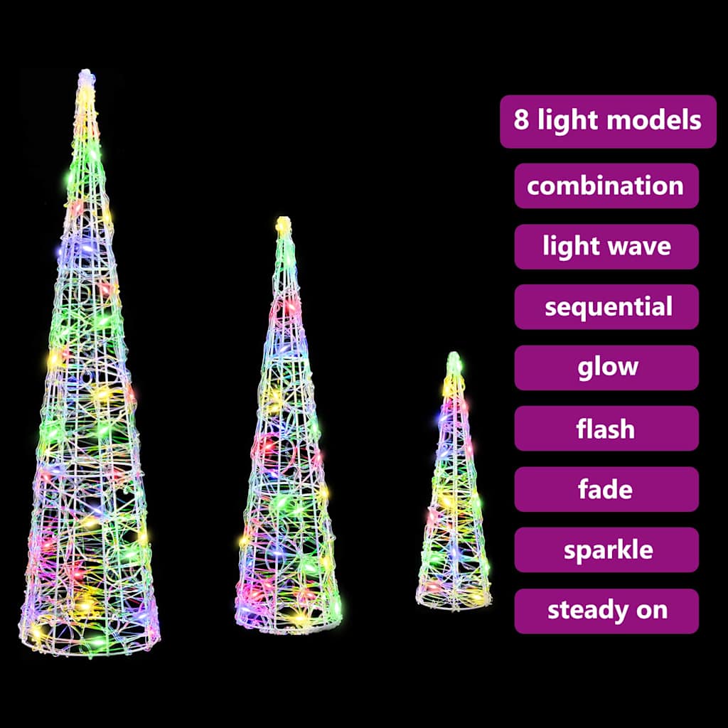 Kerstboom met 90 LED 3 pcs Multikleur 20 x 20 x 80 cm Acryl