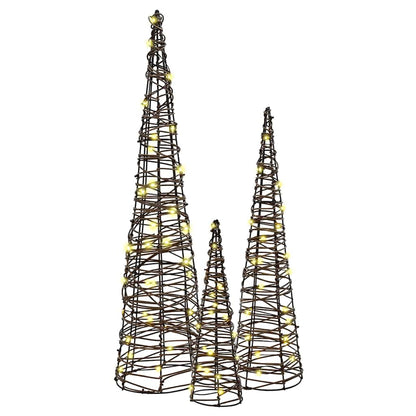 Kerstboom met 90 LED 3 pcs Warmwit 20 x 20 x 80 cm Rattan